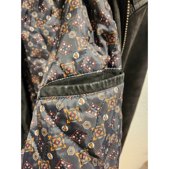 Men's‎ XL Suede Leather Bomber Jacket Black Distressed Cowhide Quilted Lining - Picture 6 of 13